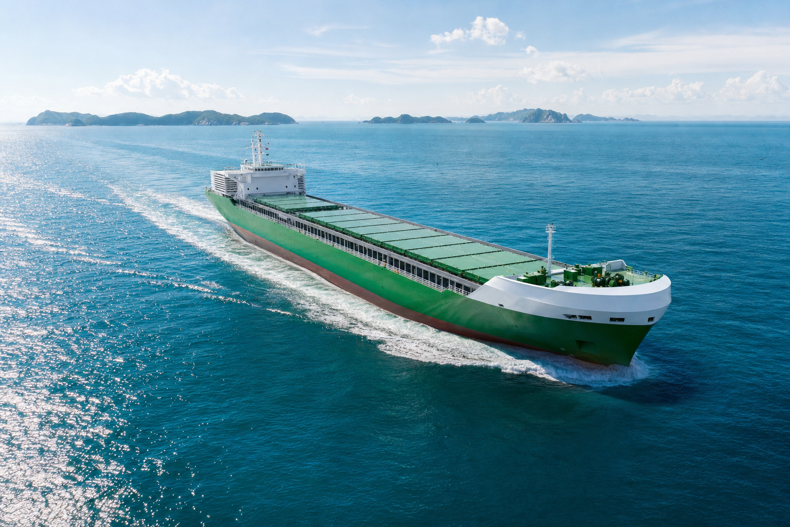 Cargo vessel leaving a clean wake